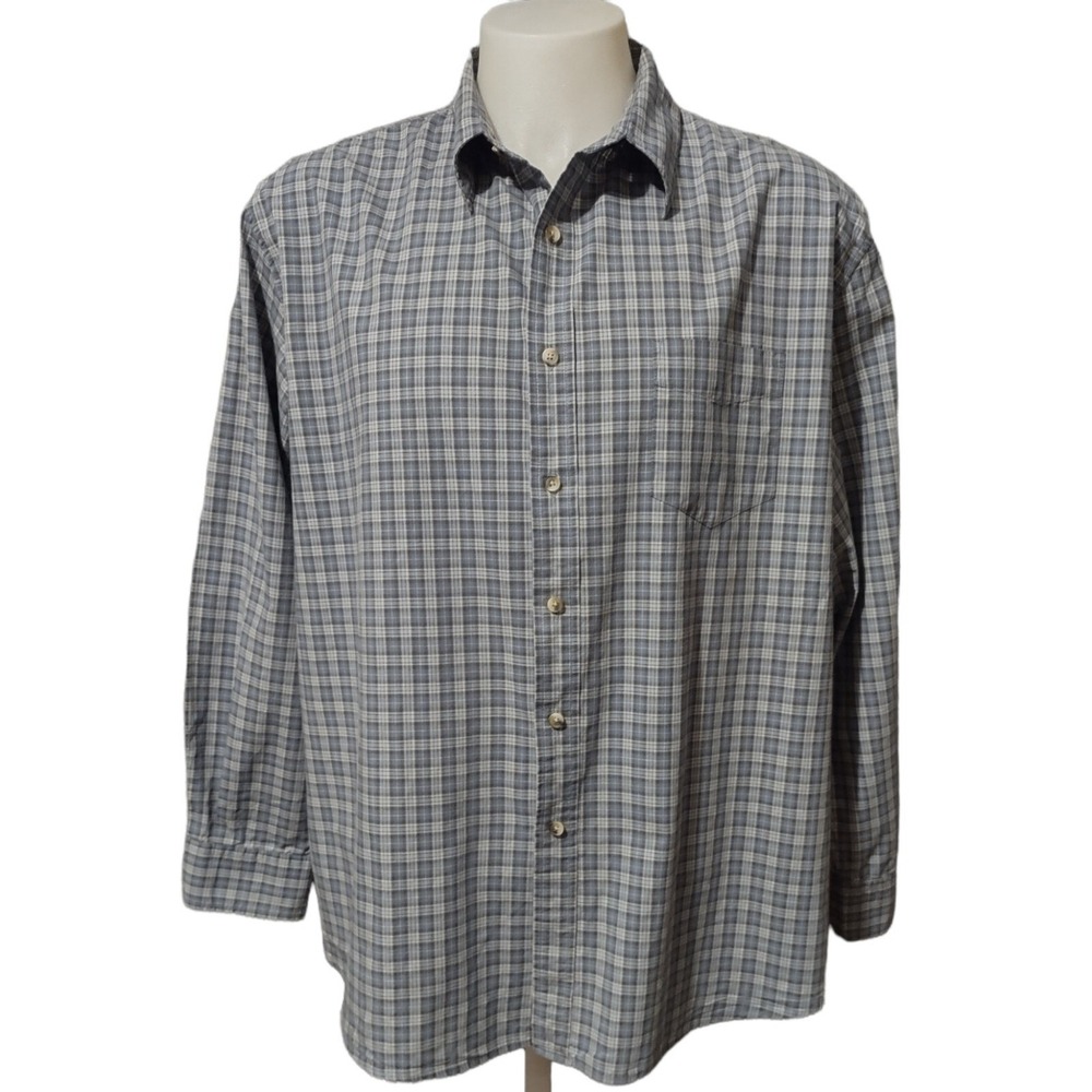 Dockers Shirt Men's 2XL Tartan Plaid XXL Long Sleeve Button Up Collared Blue
